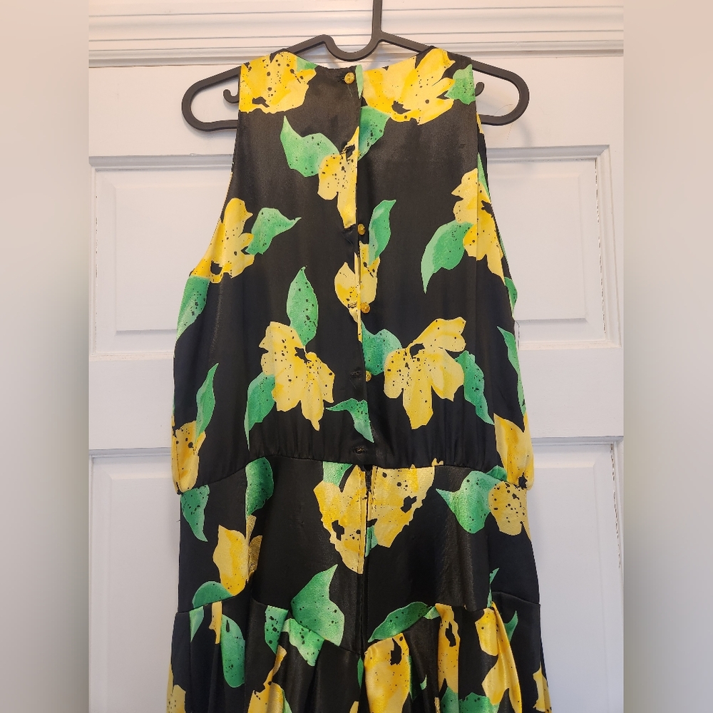 Vintage Floral Harem Drop Waist Chloe Sevingy Black Jumpsuit 14 L - Picture 3 of 6
